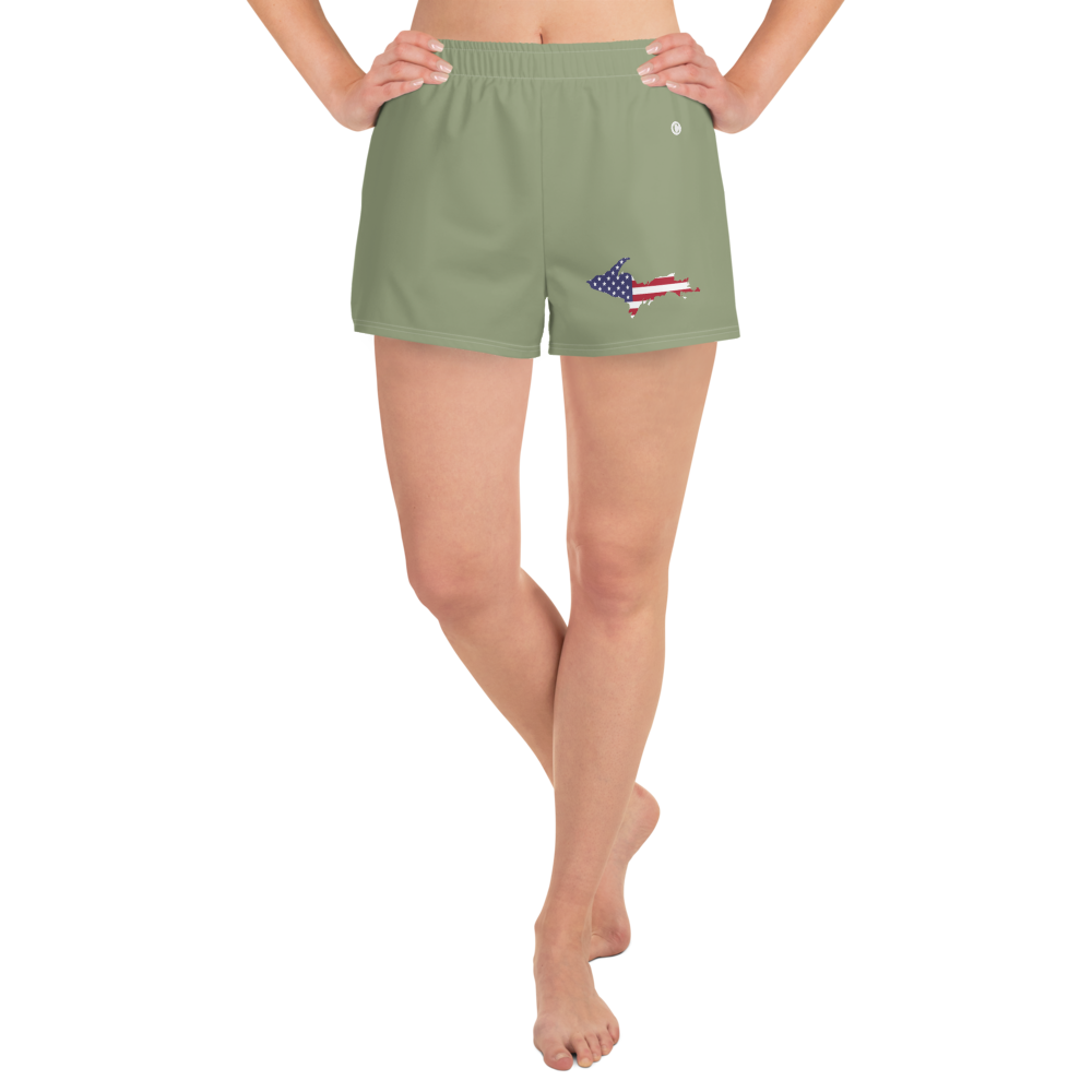 Michigan Upper Peninsula Athletic Shorts (w/ UP USA Flag Outline) | Women's - Beachgrass Green