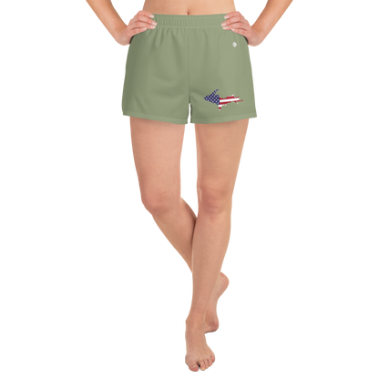 Michigan Upper Peninsula Athletic Shorts (w/ UP USA Flag Outline) | Women's - Beachgrass Green