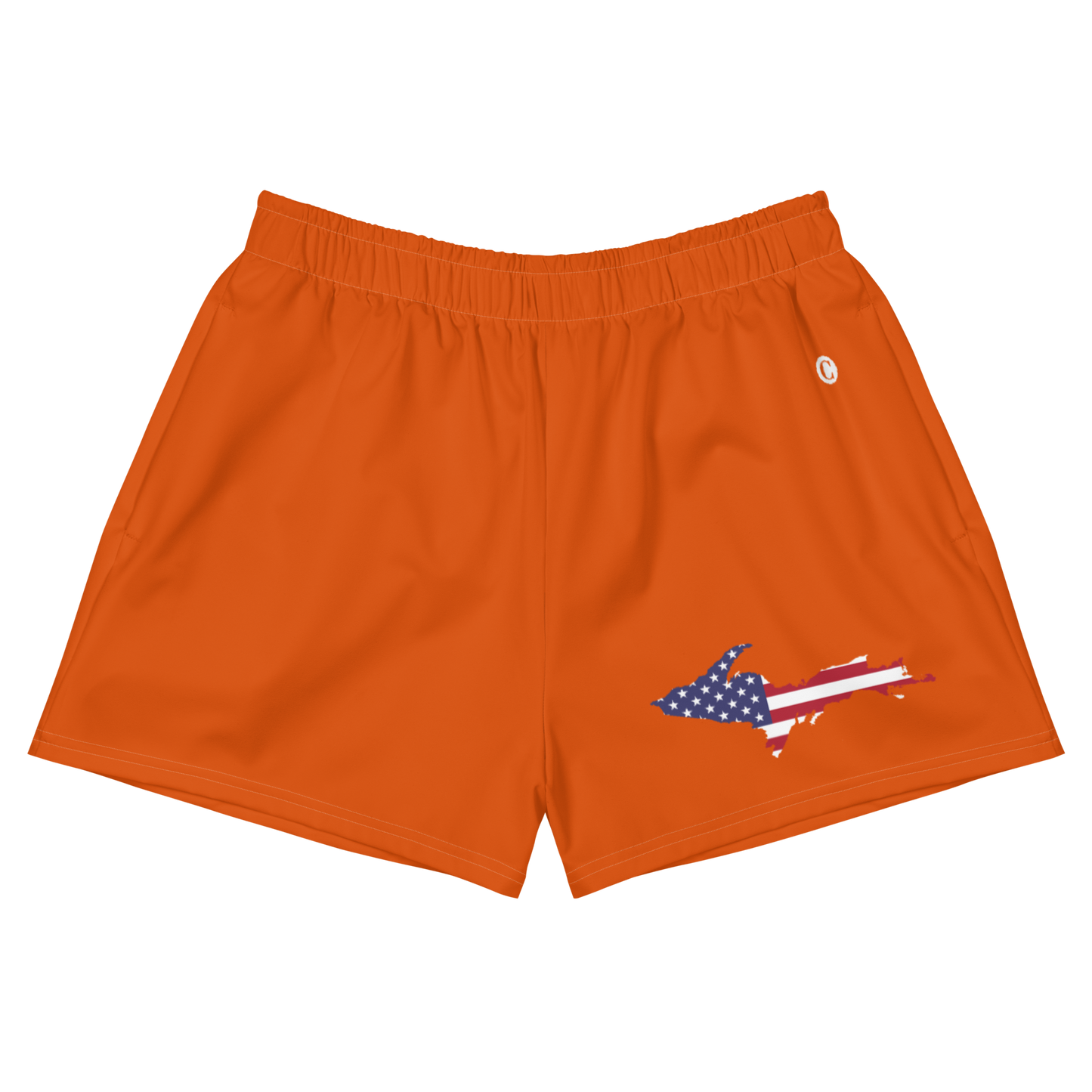 Michigan Upper Peninsula Athletic Shorts (w/ UP USA Flag Outline) | Women's - Maple Leaf Orange