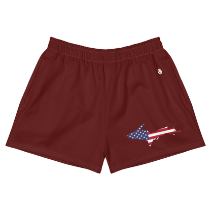 Michigan Upper Peninsula Athletic Shorts (w/ UP USA Flag Outline) | Women's - Cherrywood Color