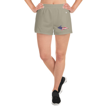 Michigan Upper Peninsula Athletic Shorts (w/ UP USA Flag Outline) | Women's - Petoskey Stone Beige