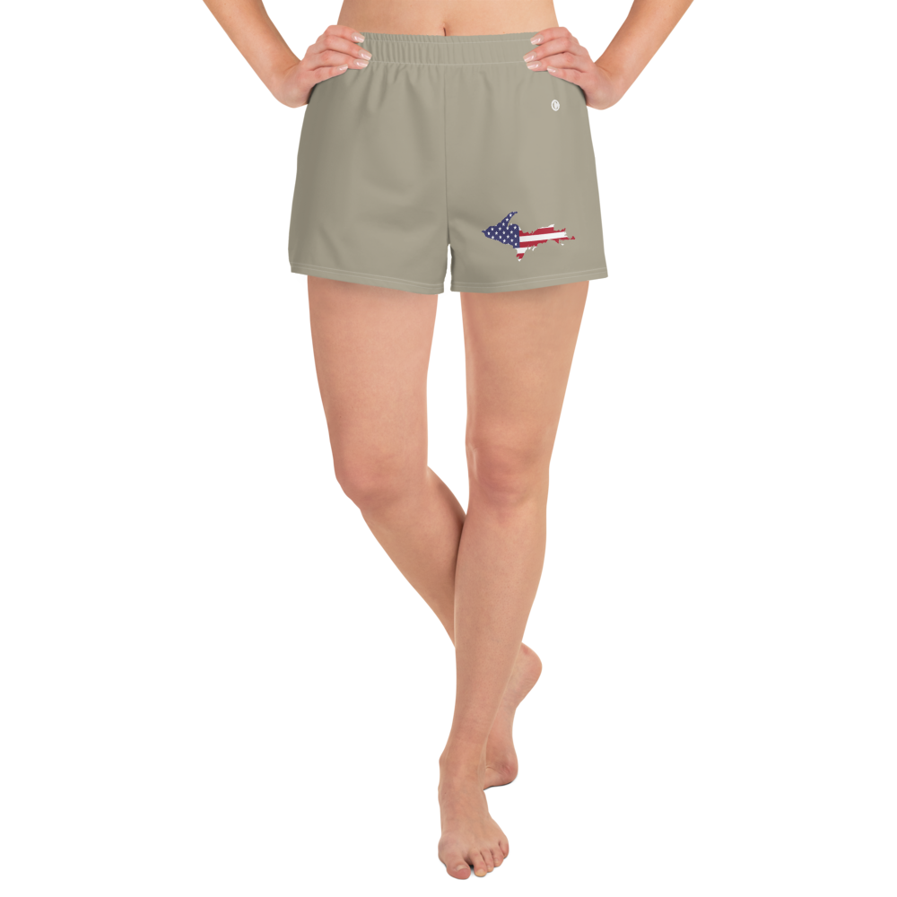 Michigan Upper Peninsula Athletic Shorts (w/ UP USA Flag Outline) | Women's - Petoskey Stone Beige