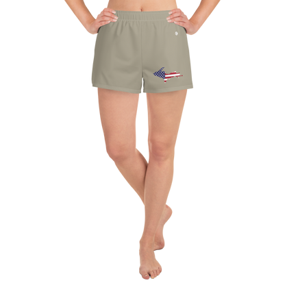 Michigan Upper Peninsula Athletic Shorts (w/ UP USA Flag Outline) | Women's - Petoskey Stone Beige