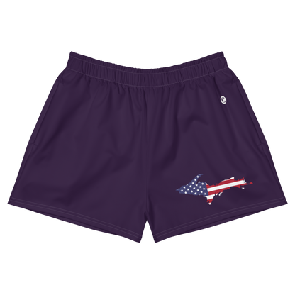 Michigan Upper Peninsula Athletic Shorts (w/ UP USA Flag Outline) | Women's - Blackcurrant