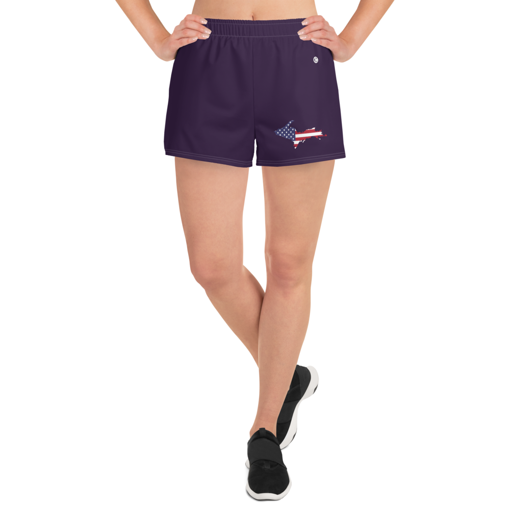 Michigan Upper Peninsula Athletic Shorts (w/ UP USA Flag Outline) | Women's - Blackcurrant