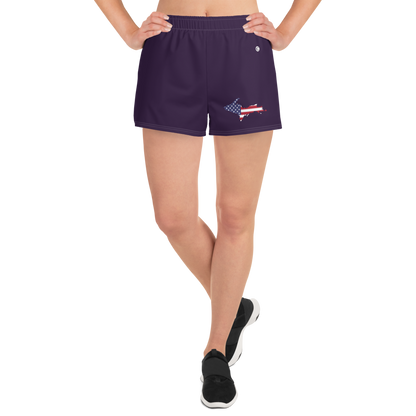 Michigan Upper Peninsula Athletic Shorts (w/ UP USA Flag Outline) | Women's - Blackcurrant