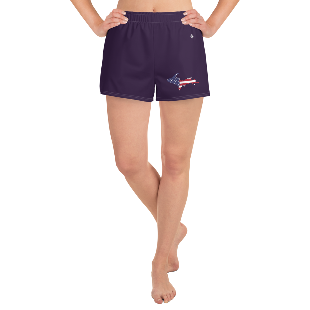 Michigan Upper Peninsula Athletic Shorts (w/ UP USA Flag Outline) | Women's - Blackcurrant