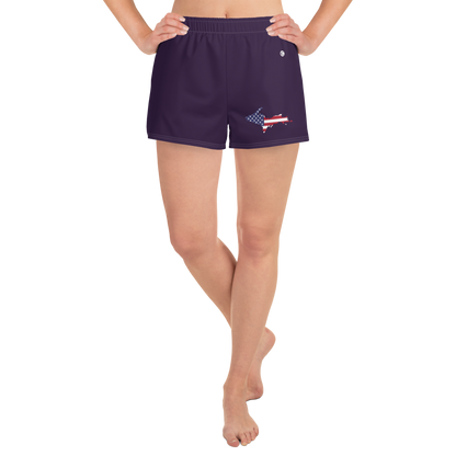 Michigan Upper Peninsula Athletic Shorts (w/ UP USA Flag Outline) | Women's - Blackcurrant