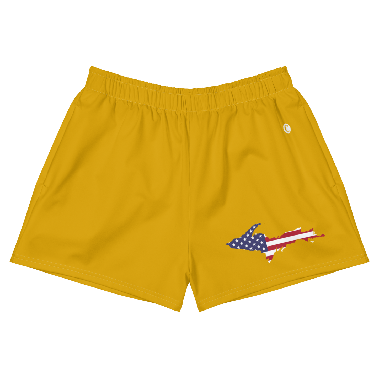 Michigan Upper Peninsula Athletic Shorts (w/ UP USA Flag Outline) | Women's - Gold