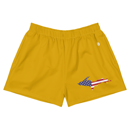 Michigan Upper Peninsula Athletic Shorts (w/ UP USA Flag Outline) | Women's - Gold