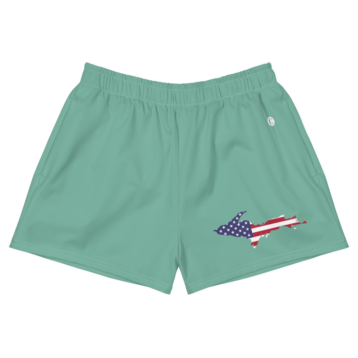 Michigan Upper Peninsula Athletic Shorts (w/ UP USA Flag Outline) | Women's - Metallic Mint Green