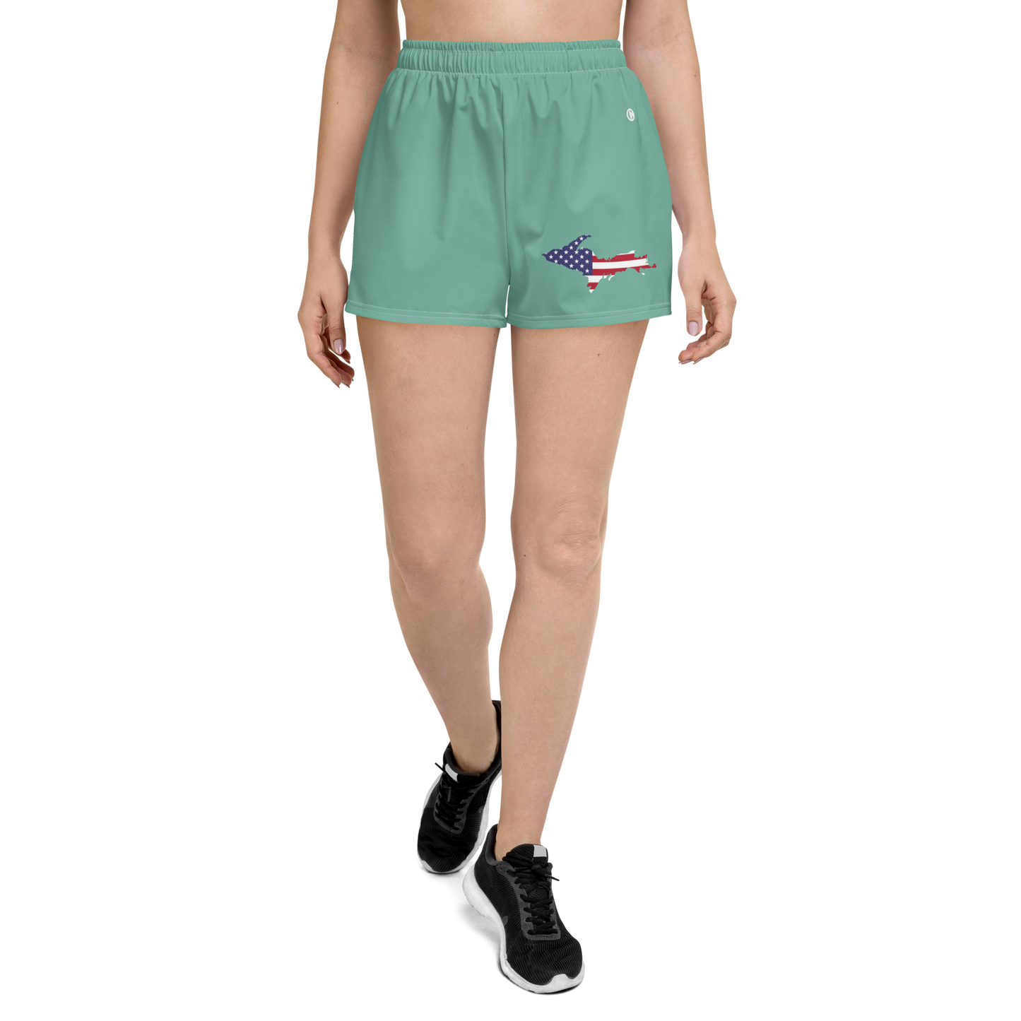 Michigan Upper Peninsula Athletic Shorts (w/ UP USA Flag Outline) | Women's - Metallic Mint Green