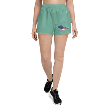 Michigan Upper Peninsula Athletic Shorts (w/ UP USA Flag Outline) | Women's - Metallic Mint Green