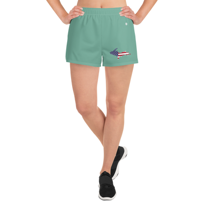 Michigan Upper Peninsula Athletic Shorts (w/ UP USA Flag Outline) | Women's - Metallic Mint Green