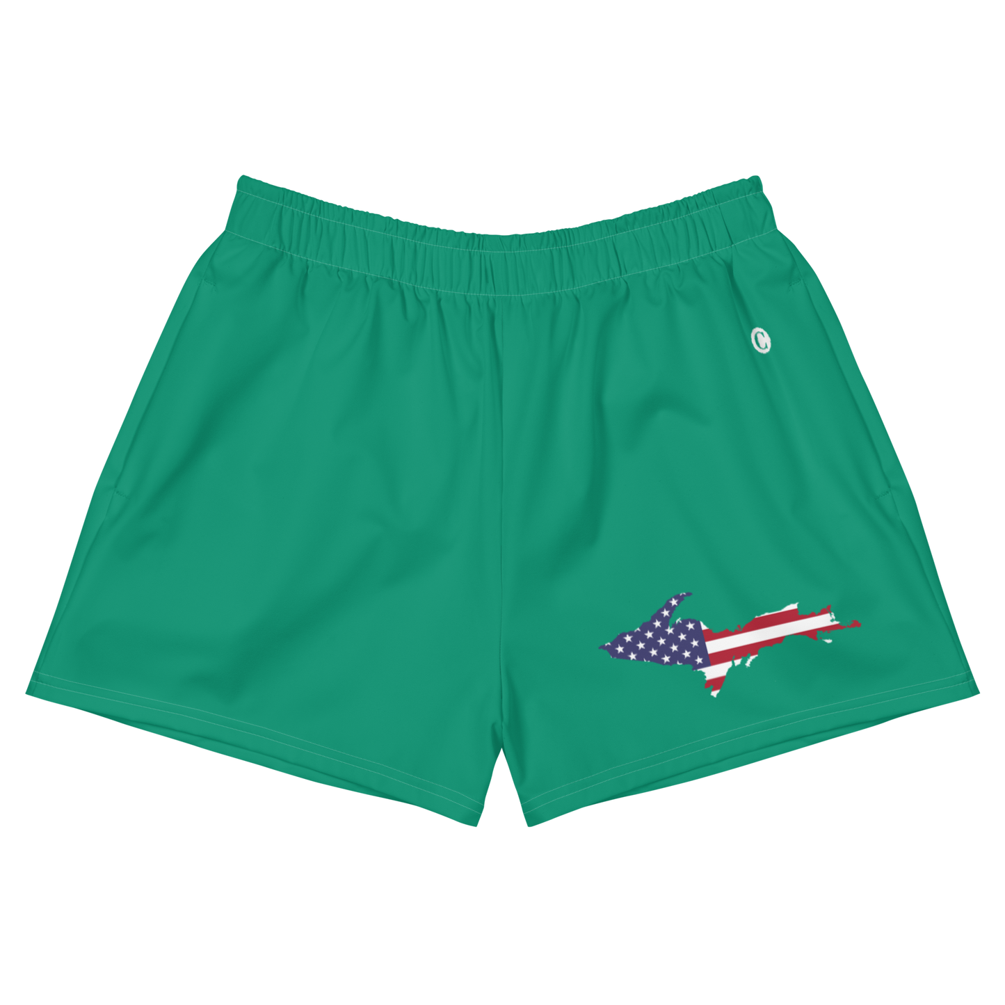 Michigan Upper Peninsula Athletic Shorts (w/ UP USA Flag Outline) | Women's - Emerald Green