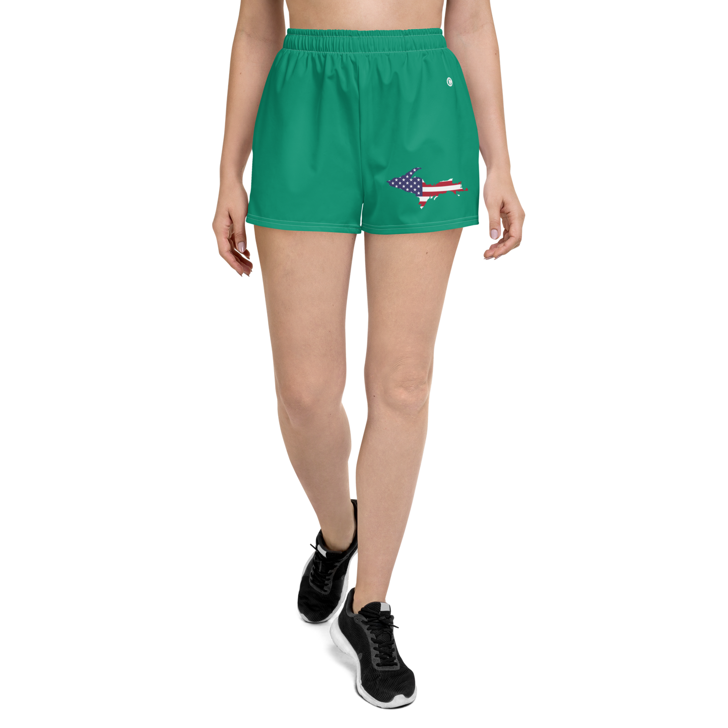 Michigan Upper Peninsula Athletic Shorts (w/ UP USA Flag Outline) | Women's - Emerald Green