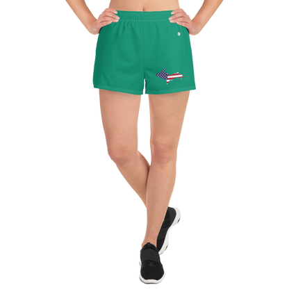 Michigan Upper Peninsula Athletic Shorts (w/ UP USA Flag Outline) | Women's - Emerald Green