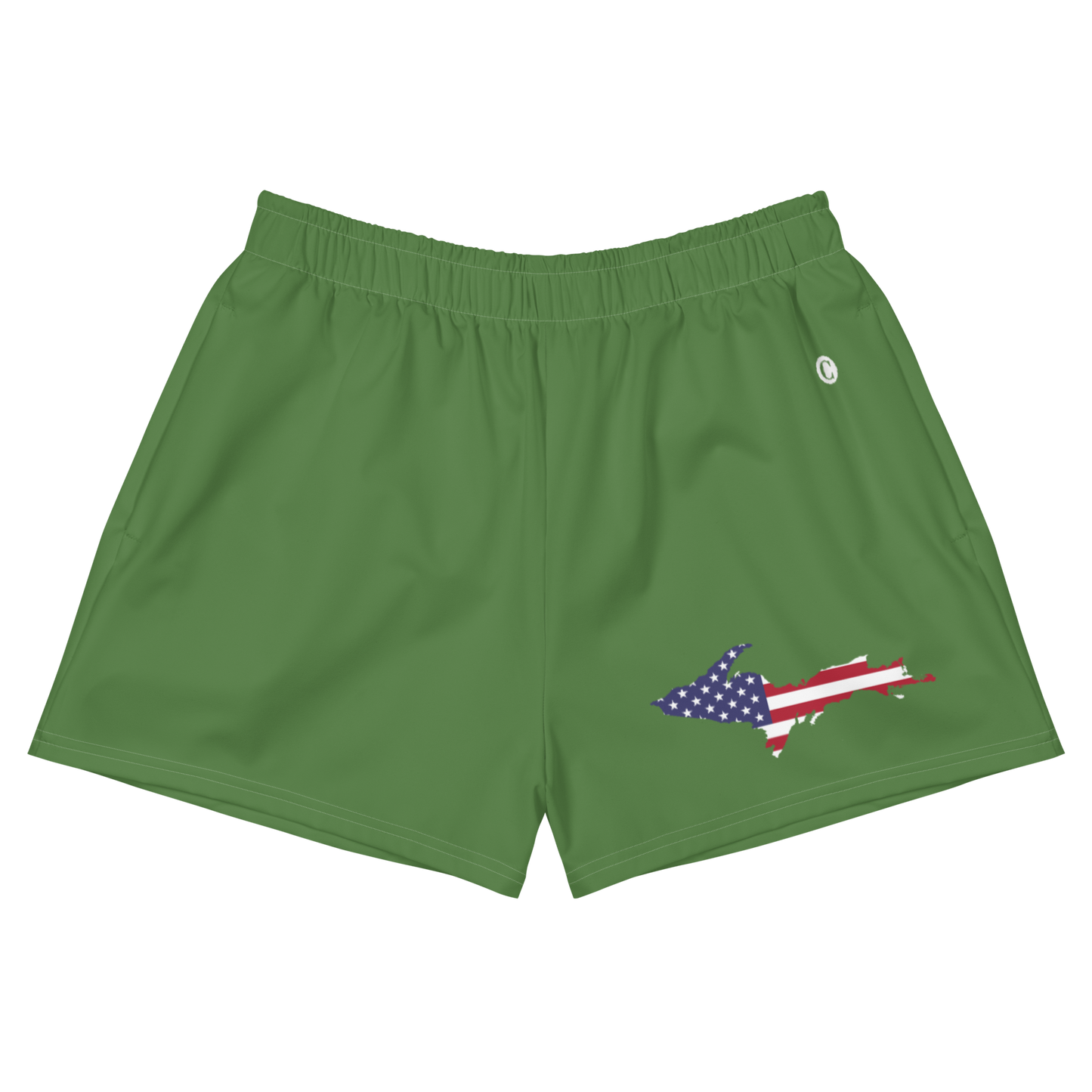 Michigan Upper Peninsula Athletic Shorts (w/ UP USA Flag Outline) | Women's - Pine Green