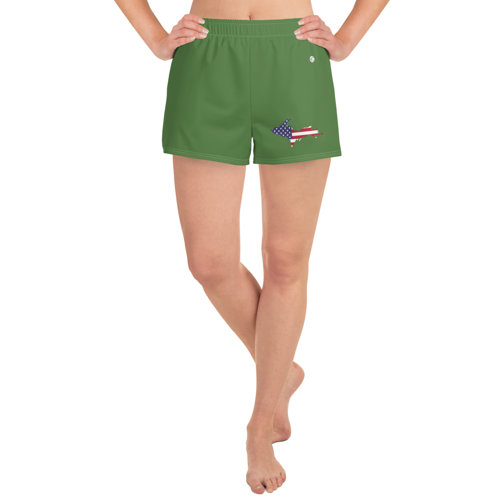 Michigan Upper Peninsula Athletic Shorts (w/ UP USA Flag Outline) | Women's - Pine Green