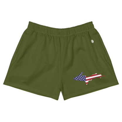 Michigan Upper Peninsula Athletic Shorts (w/ UP USA Flag Outline) | Women's - Army Green