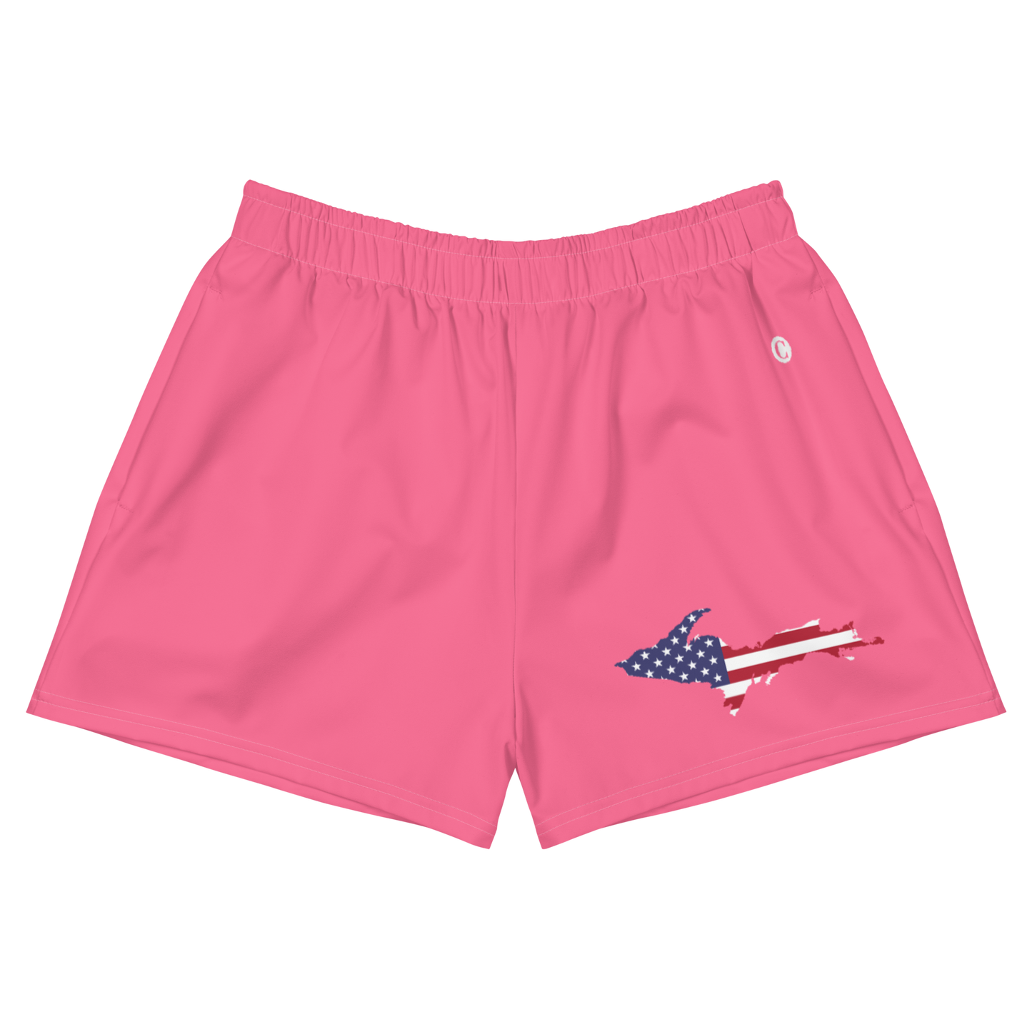 Michigan Upper Peninsula Athletic Shorts (w/ UP USA Flag Outline) | Women's - Rhodochrosite Pink