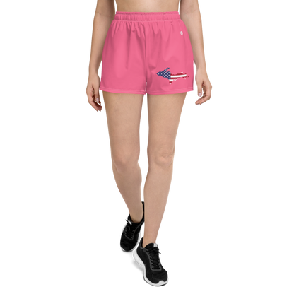 Michigan Upper Peninsula Athletic Shorts (w/ UP USA Flag Outline) | Women's - Rhodochrosite Pink