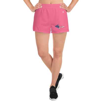 Michigan Upper Peninsula Athletic Shorts (w/ UP USA Flag Outline) | Women's - Rhodochrosite Pink