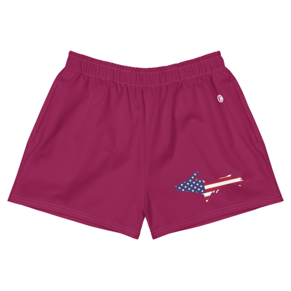 Michigan Upper Peninsula Athletic Shorts (w/ UP USA Flag Outline) | Women's - Ruby Red