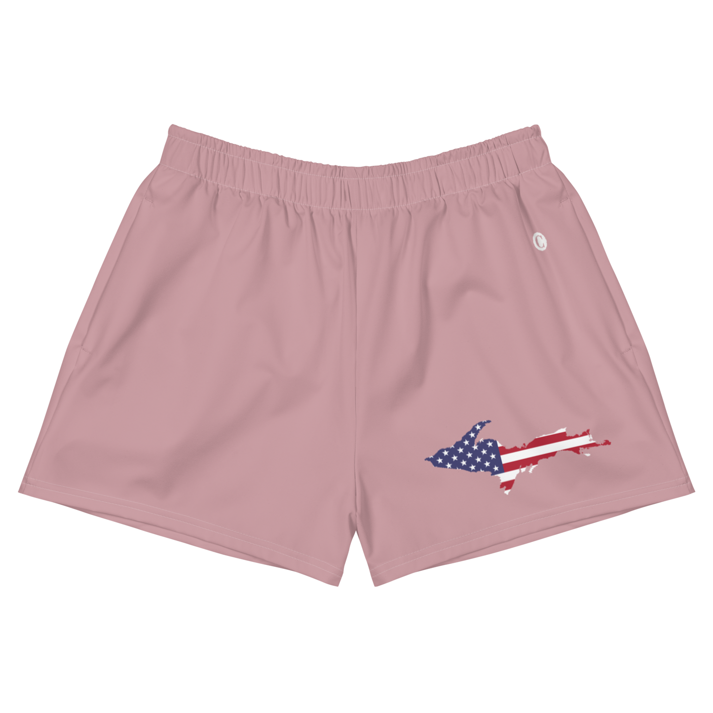 Michigan Upper Peninsula Athletic Shorts (w/ UP USA Flag Outline) | Women's - Cherry Blossom Pink