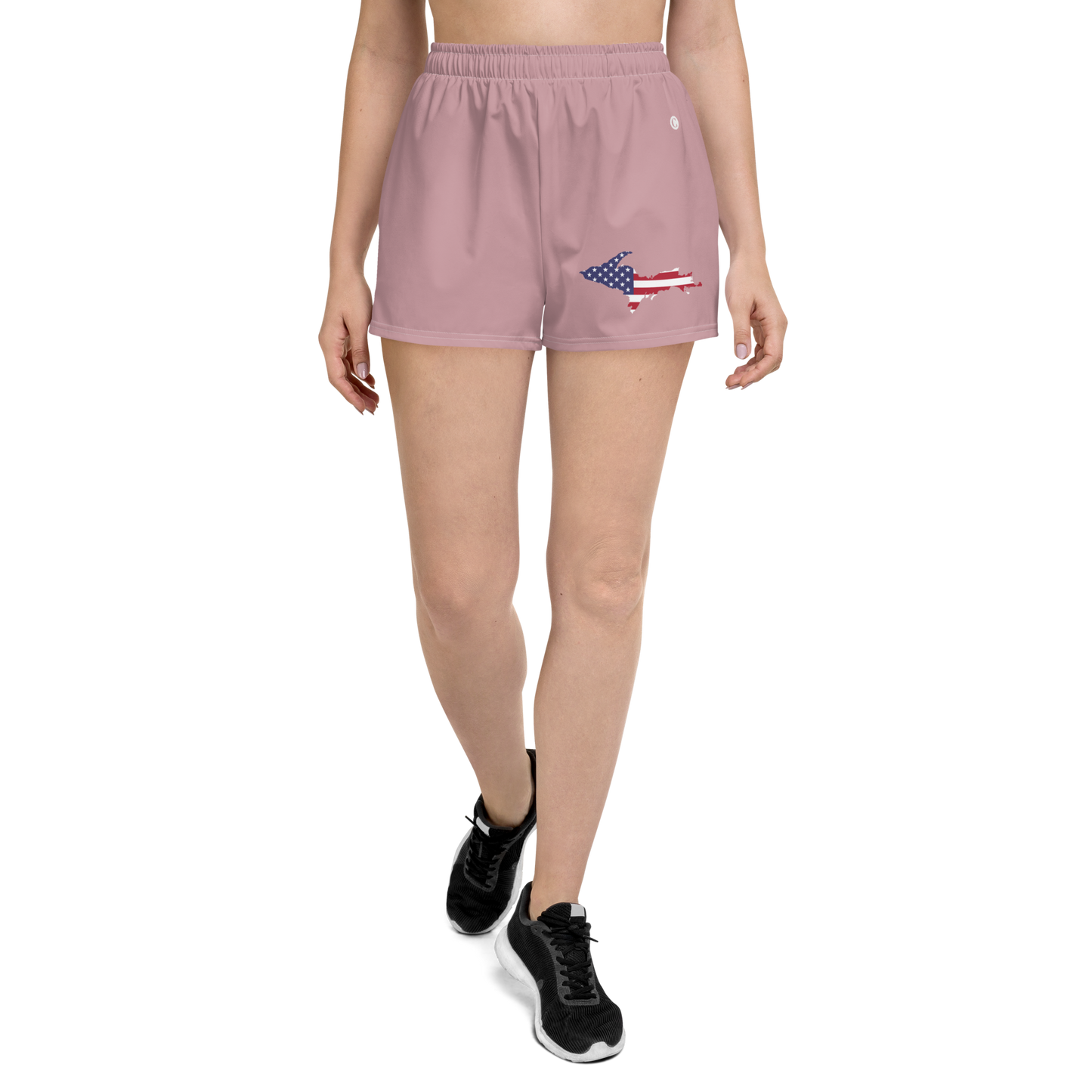 Michigan Upper Peninsula Athletic Shorts (w/ UP USA Flag Outline) | Women's - Cherry Blossom Pink