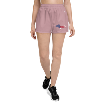 Michigan Upper Peninsula Athletic Shorts (w/ UP USA Flag Outline) | Women's - Cherry Blossom Pink