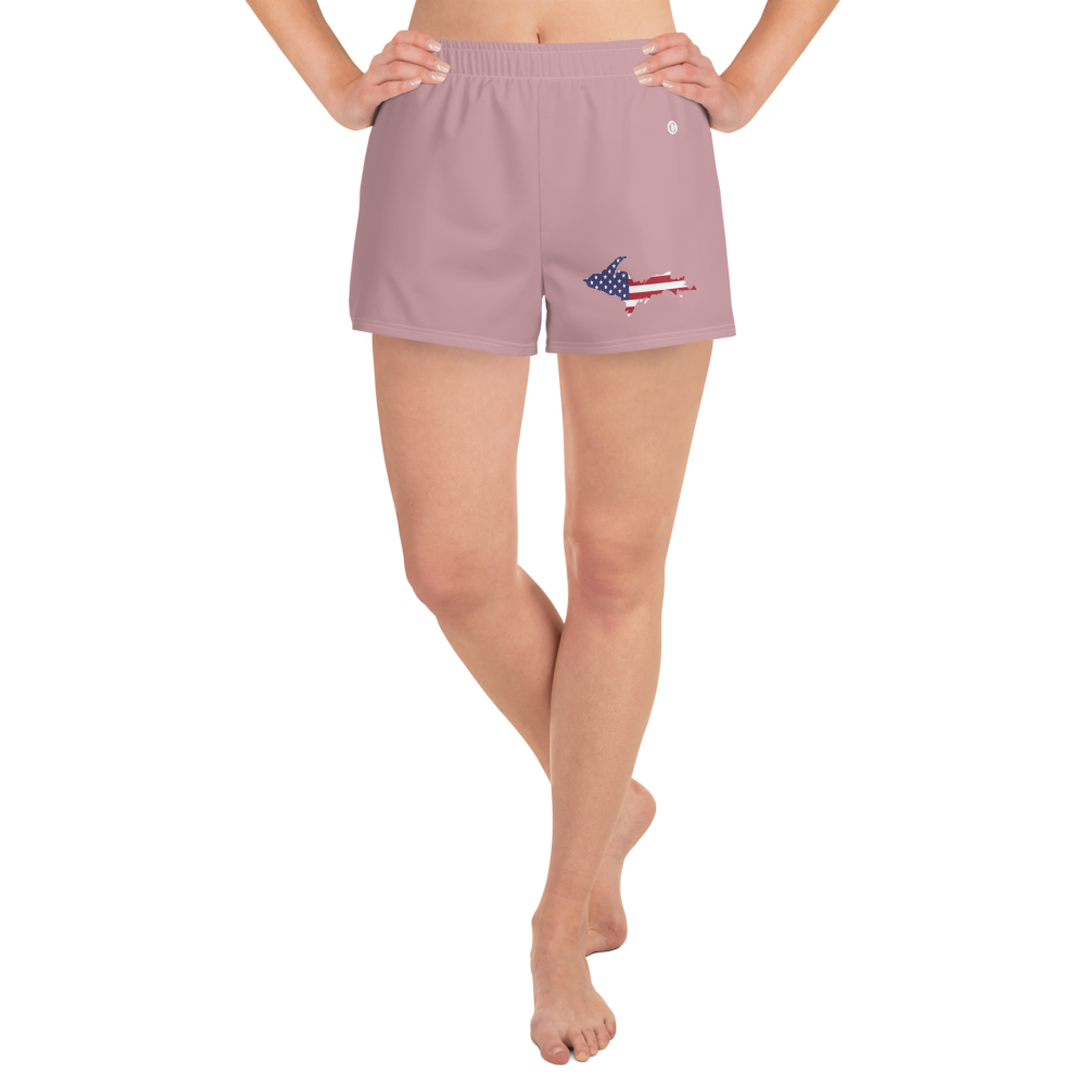 Michigan Upper Peninsula Athletic Shorts (w/ UP USA Flag Outline) | Women's - Cherry Blossom Pink