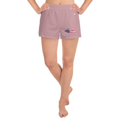 Michigan Upper Peninsula Athletic Shorts (w/ UP USA Flag Outline) | Women's - Cherry Blossom Pink