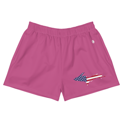 Michigan Upper Peninsula Athletic Shorts (w/ UP USA Flag Outline) | Women's - Apple Blossom Pink