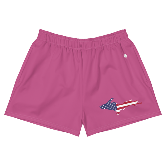 Michigan Upper Peninsula Athletic Shorts (w/ UP USA Flag Outline) | Women's - Apple Blossom Pink