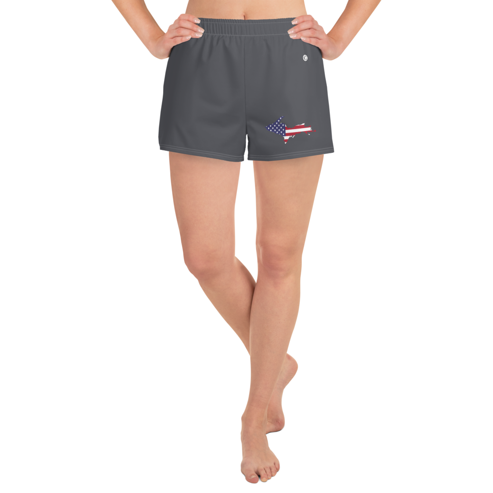 Michigan Upper Peninsula Athletic Shorts (w/ UP USA Flag) | Women's - Iron Ore Grey