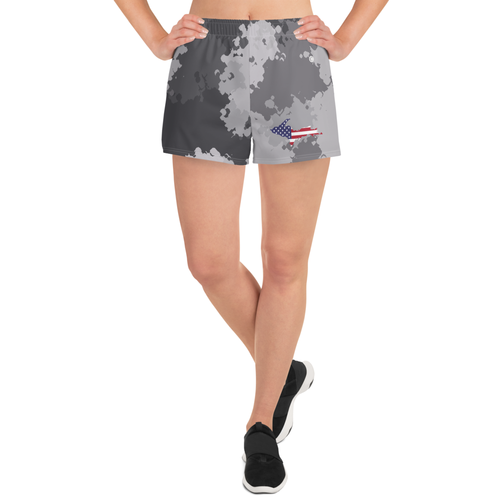 Michigan Upper Peninsula Athletic Shorts (w/ UP USA Flag) | Women's - Iron Ore Camo