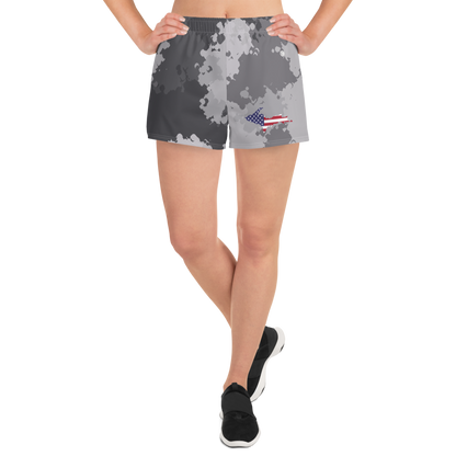 Michigan Upper Peninsula Athletic Shorts (w/ UP USA Flag) | Women's - Iron Ore Camo