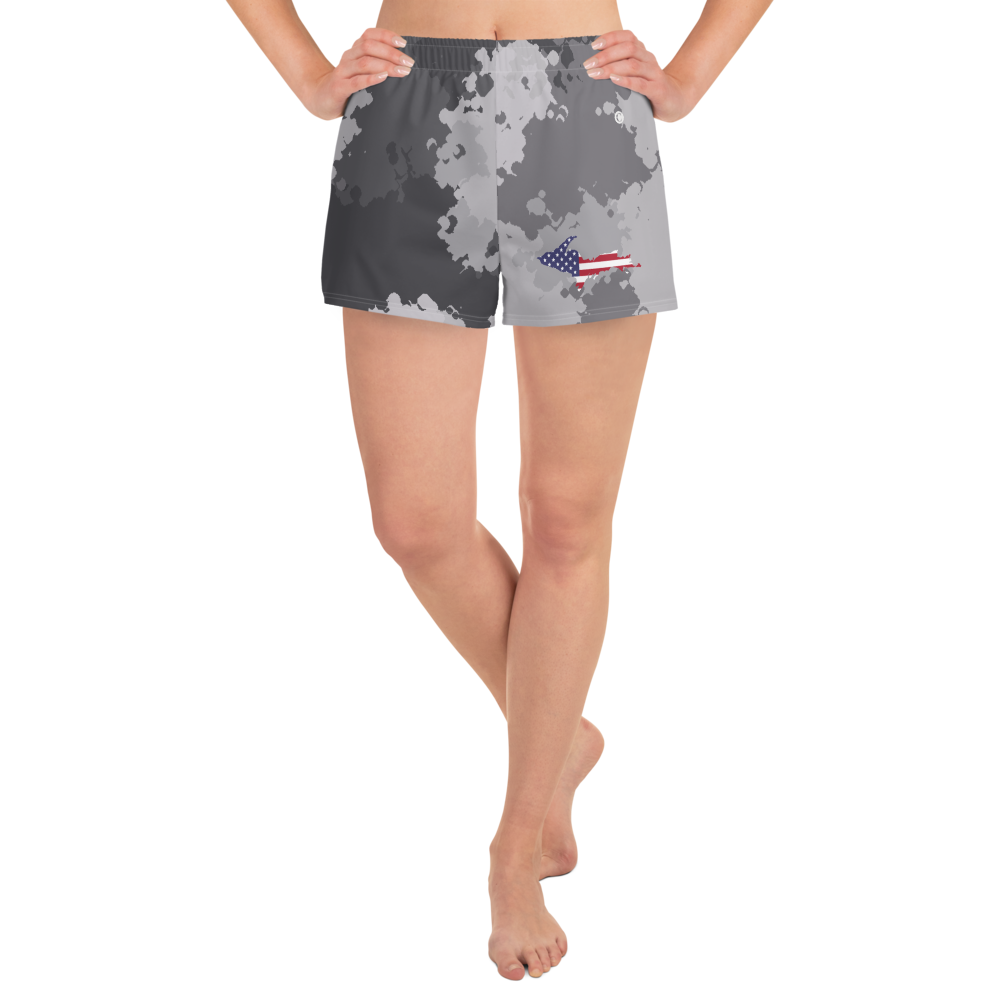 Michigan Upper Peninsula Athletic Shorts (w/ UP USA Flag) | Women's - Iron Ore Camo