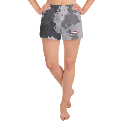 Michigan Upper Peninsula Athletic Shorts (w/ UP USA Flag) | Women's - Iron Ore Camo