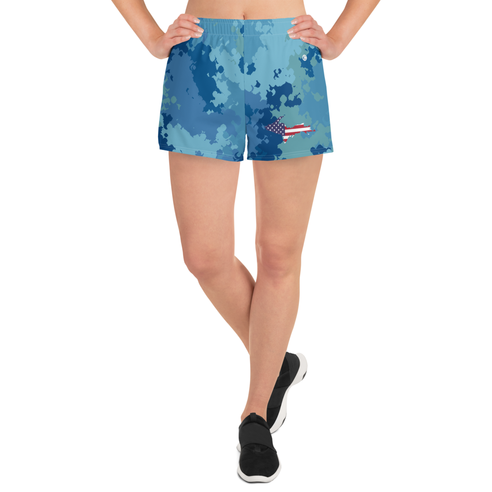 Michigan Upper Peninsula Athletic Shorts (w/ UP USA Flag) | Women's - Great Lakes Camo