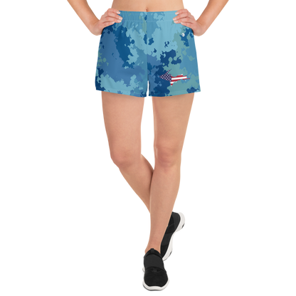 Michigan Upper Peninsula Athletic Shorts (w/ UP USA Flag) | Women's - Great Lakes Camo