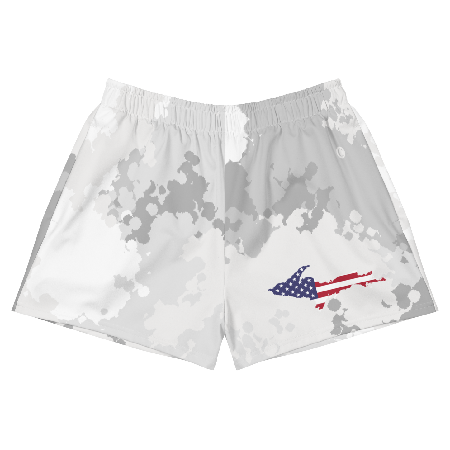 Michigan Upper Peninsula Athletic Shorts (w/ UP USA Flag) | Women's - Snow Camo