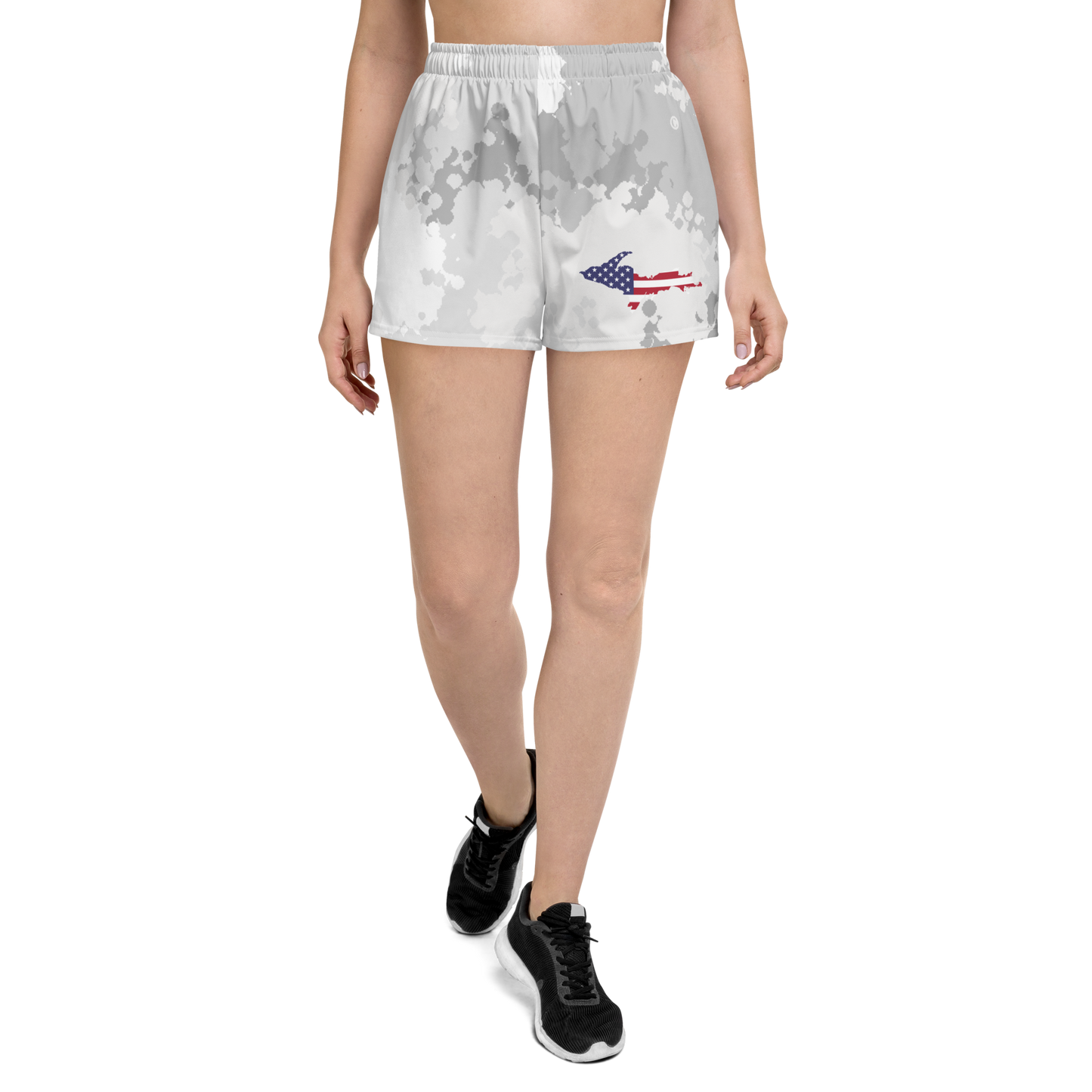 Michigan Upper Peninsula Athletic Shorts (w/ UP USA Flag) | Women's - Snow Camo