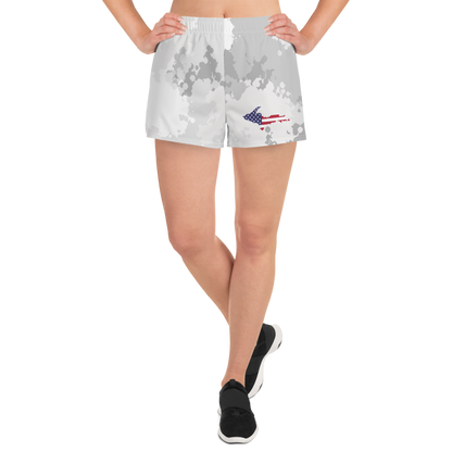 Michigan Upper Peninsula Athletic Shorts (w/ UP USA Flag) | Women's - Snow Camo