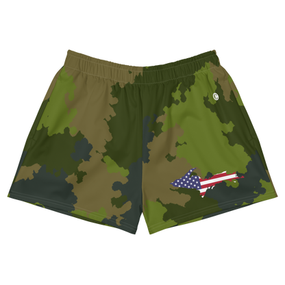 Michigan Upper Peninsula Athletic Shorts (w/ UP USA Flag) | Women's - Woodland Camo