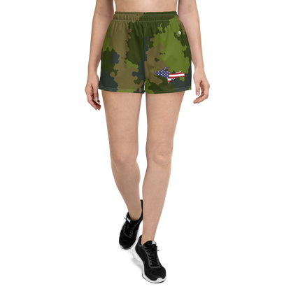 Michigan Upper Peninsula Athletic Shorts (w/ UP USA Flag) | Women's - Woodland Camo