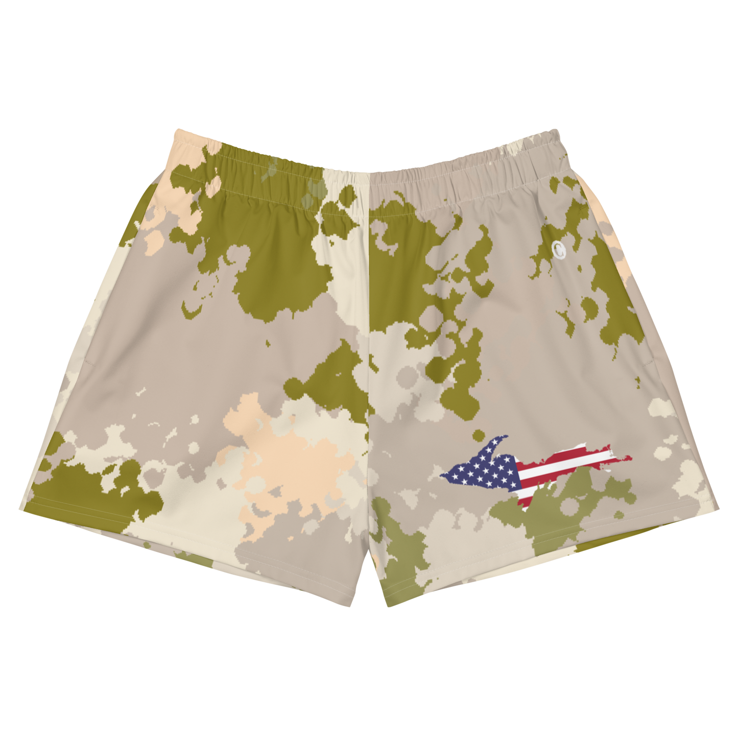 Michigan Upper Peninsula Athletic Shorts (w/ UP USA Flag) | Women's - Rosy Mound Camo