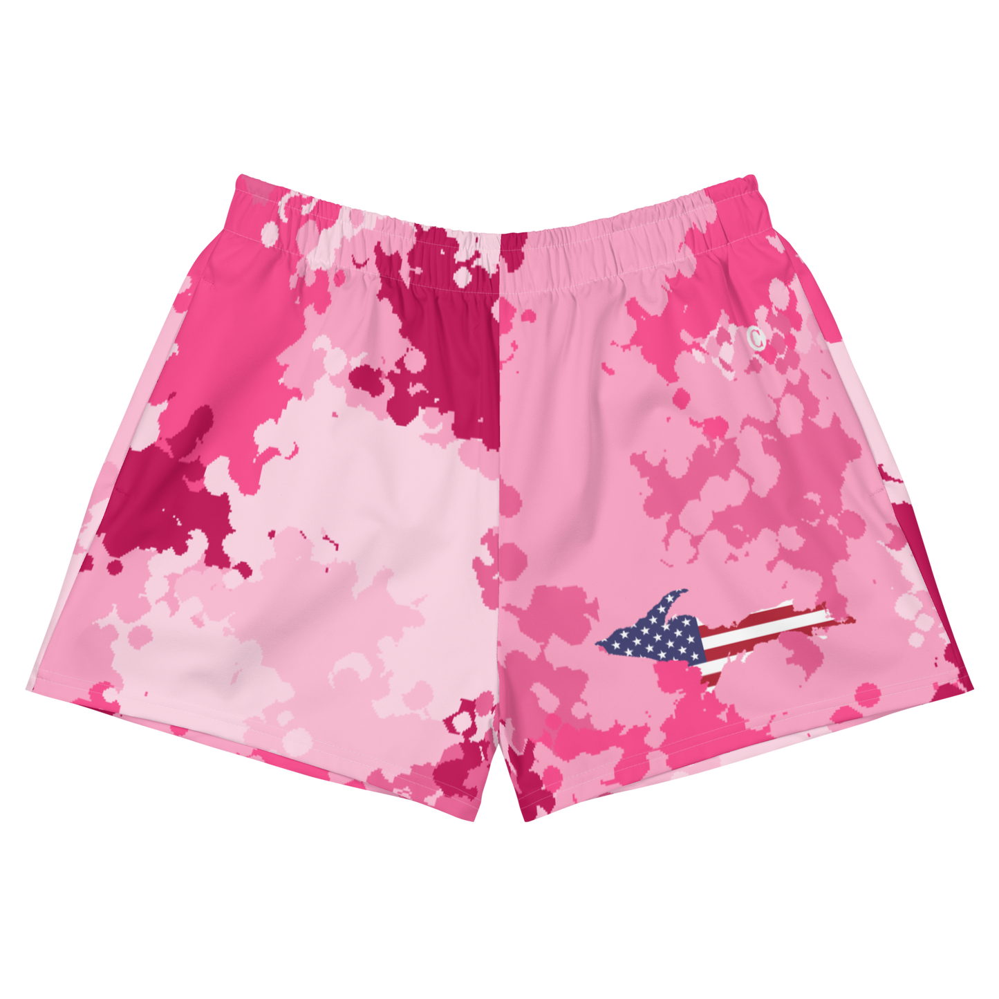 Michigan Upper Peninsula Athletic Shorts (w/ UP USA Flag) | Women's - Pink Camo