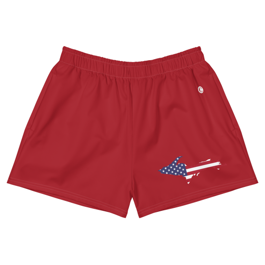 Michigan Upper Peninsula Athletic Shorts (w/ UP USA Flag Outline) | Women's - Thimbleberry Red